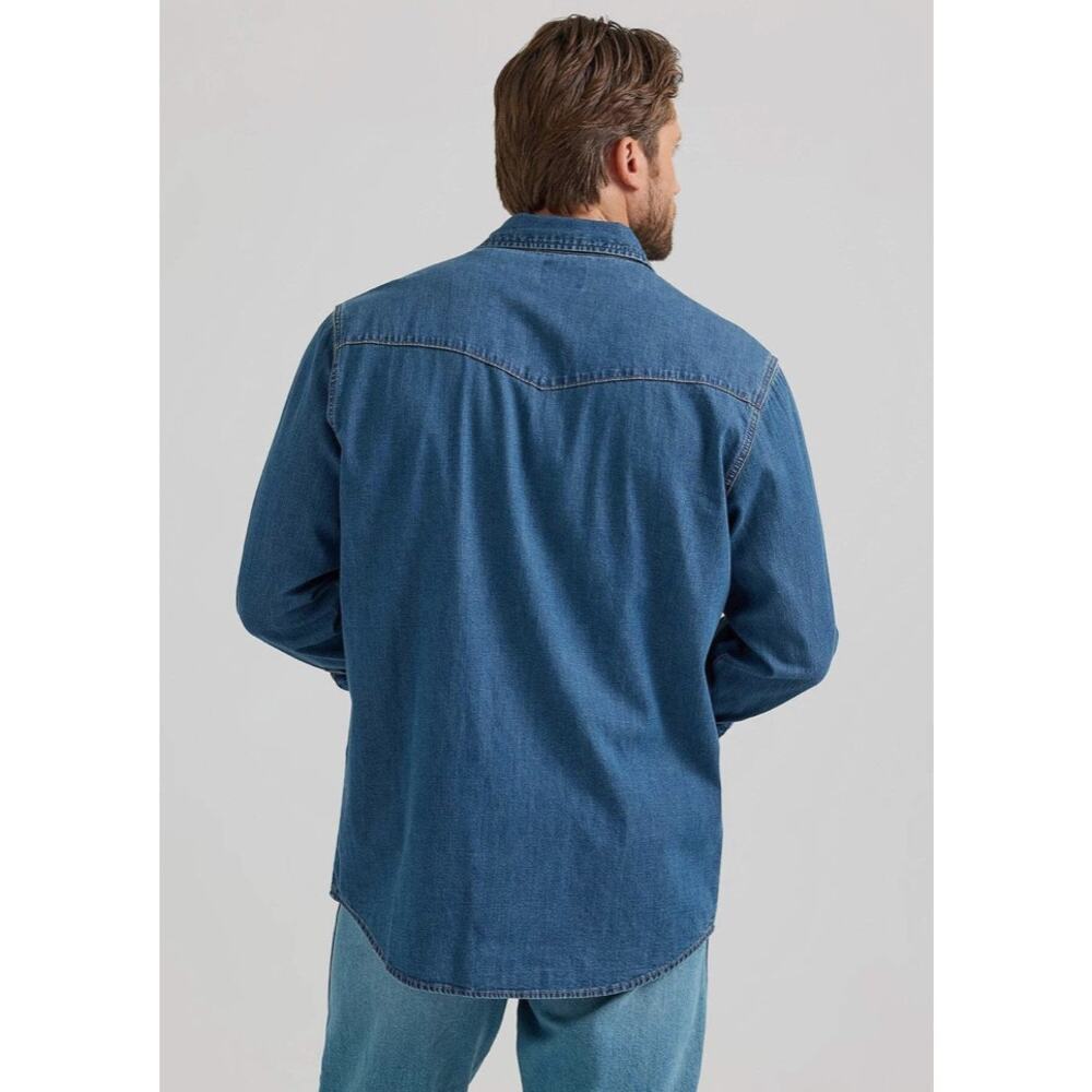 Wrangler Men's Classic Denim Western Snap Denim Shirt Mid Wash Rodeo Rancho XL - Picture 5 of 14